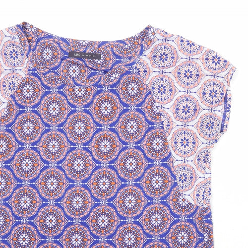 Marks and Spencer Womens Blue Geometric Polyester Basic T-Shirt Size 10 Round Neck