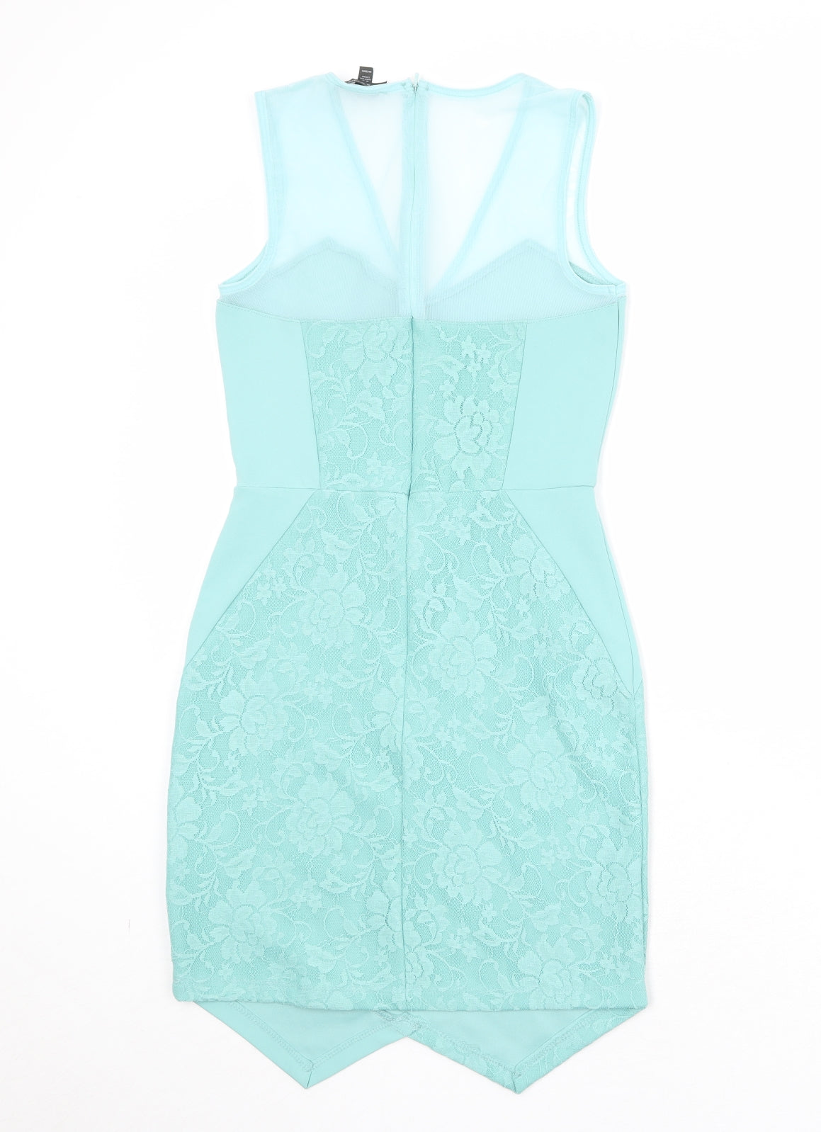 Topshop Womens Green Floral Nylon A-Line Size 8 V-Neck Zip