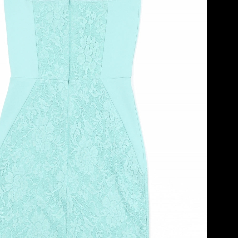 Topshop Womens Green Floral Nylon A-Line Size 8 V-Neck Zip