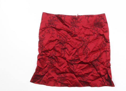 Sophie Girls Red Floral Viscose Mini Skirt Size 13 Years Regular Zip