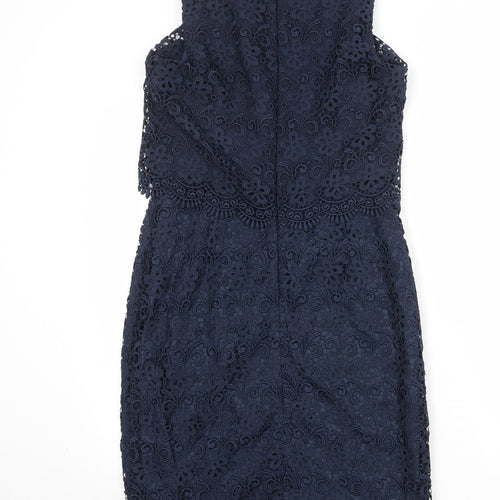 Monsoon Womens Blue Geometric Polyester A-Line Size 10 Round Neck Zip