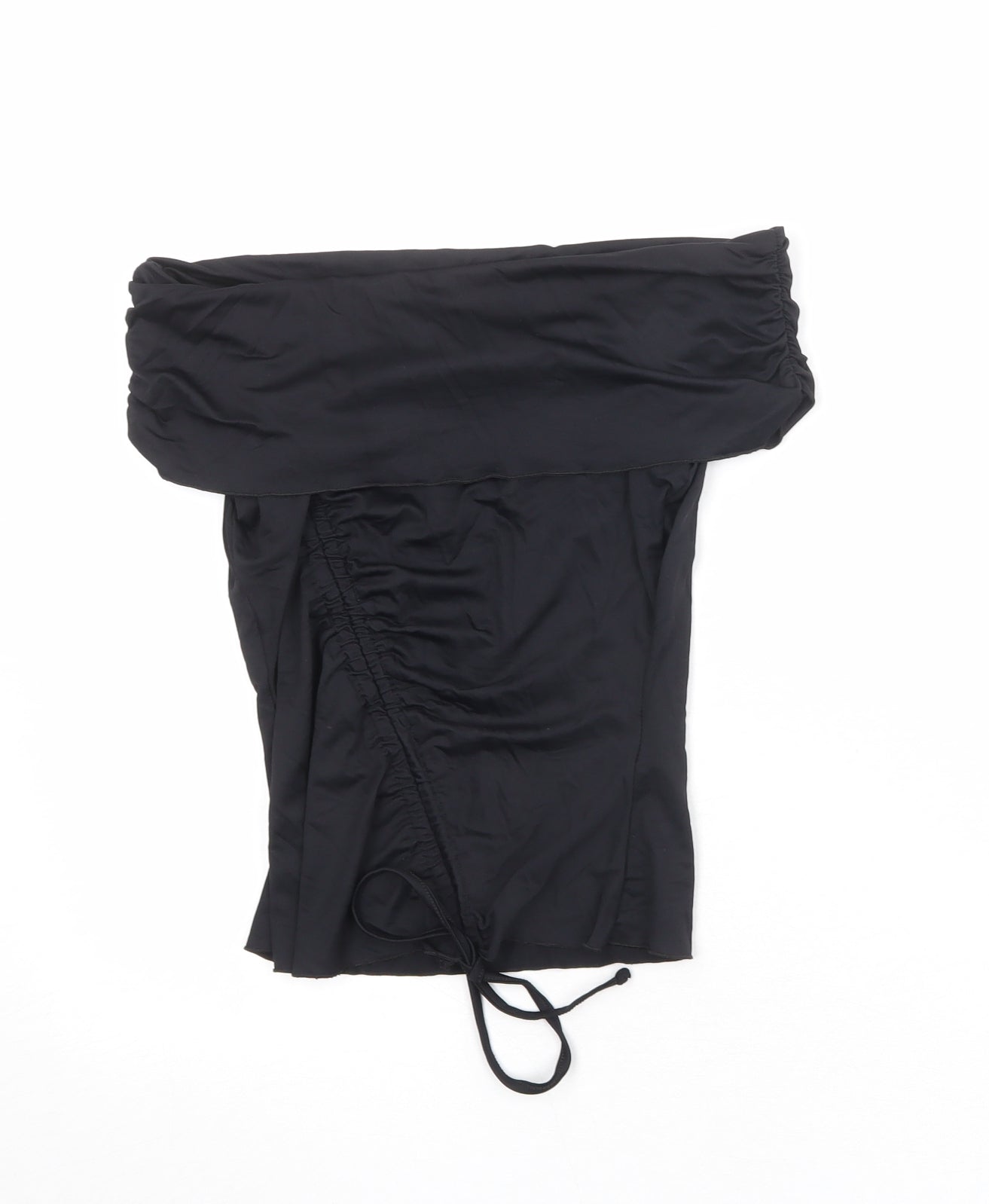 Jane Norman Womens Black Polyamide Cropped Blouse Size 12 Off the Shoulder - Ruched