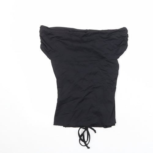 Jane Norman Womens Black Polyamide Cropped Blouse Size 12 Off the Shoulder - Ruched