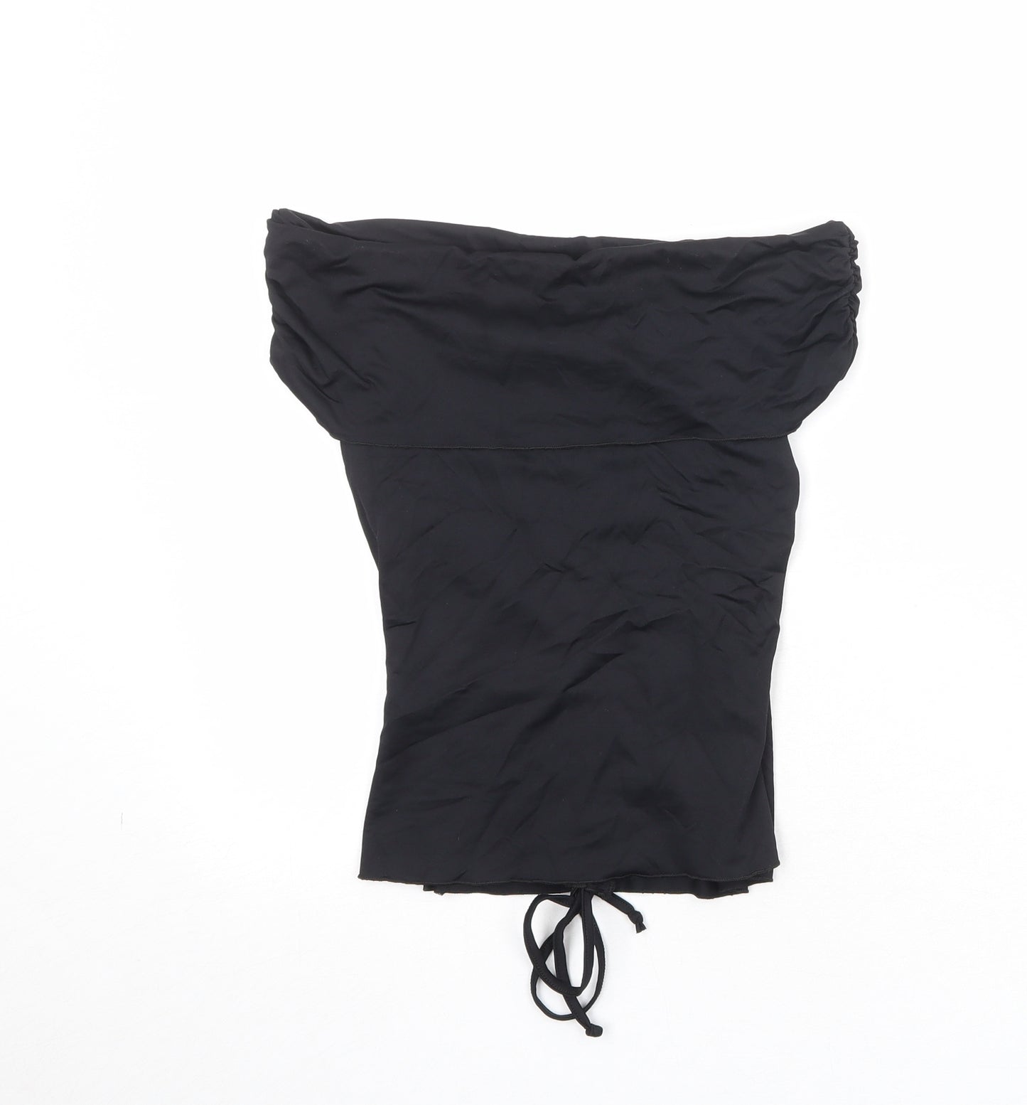 Jane Norman Womens Black Polyamide Cropped Blouse Size 12 Off the Shoulder - Ruched