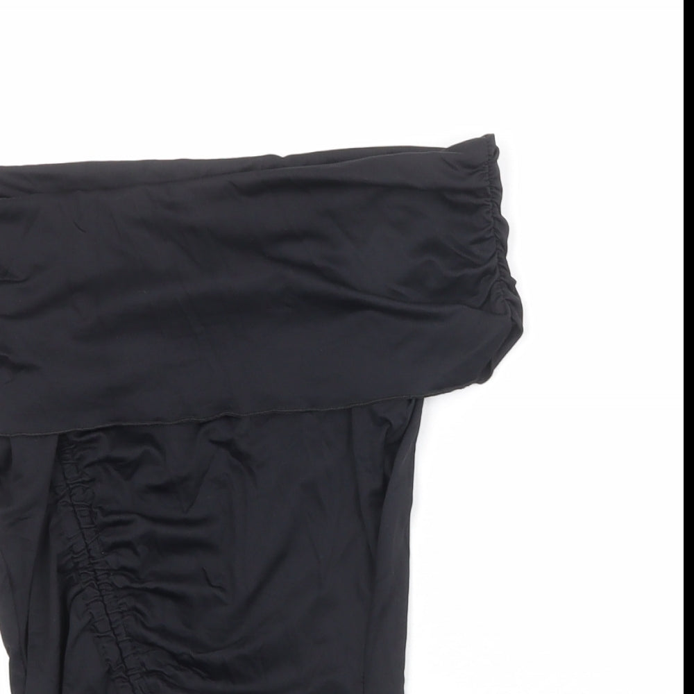 Jane Norman Womens Black Polyamide Cropped Blouse Size 12 Off the Shoulder - Ruched