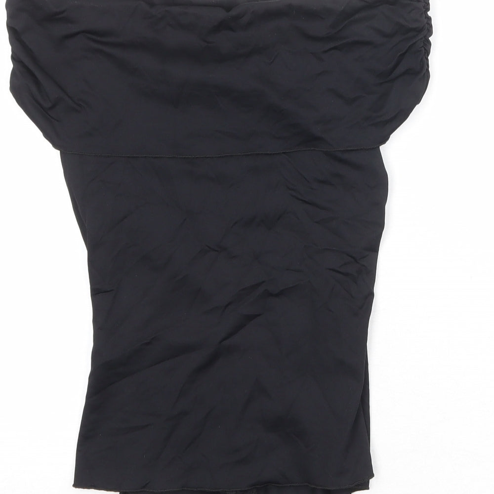 Jane Norman Womens Black Polyamide Cropped Blouse Size 12 Off the Shoulder - Ruched