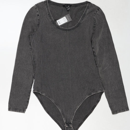 New Look Womens Grey Cotton Bodysuit One-Piece Size 18 Snap