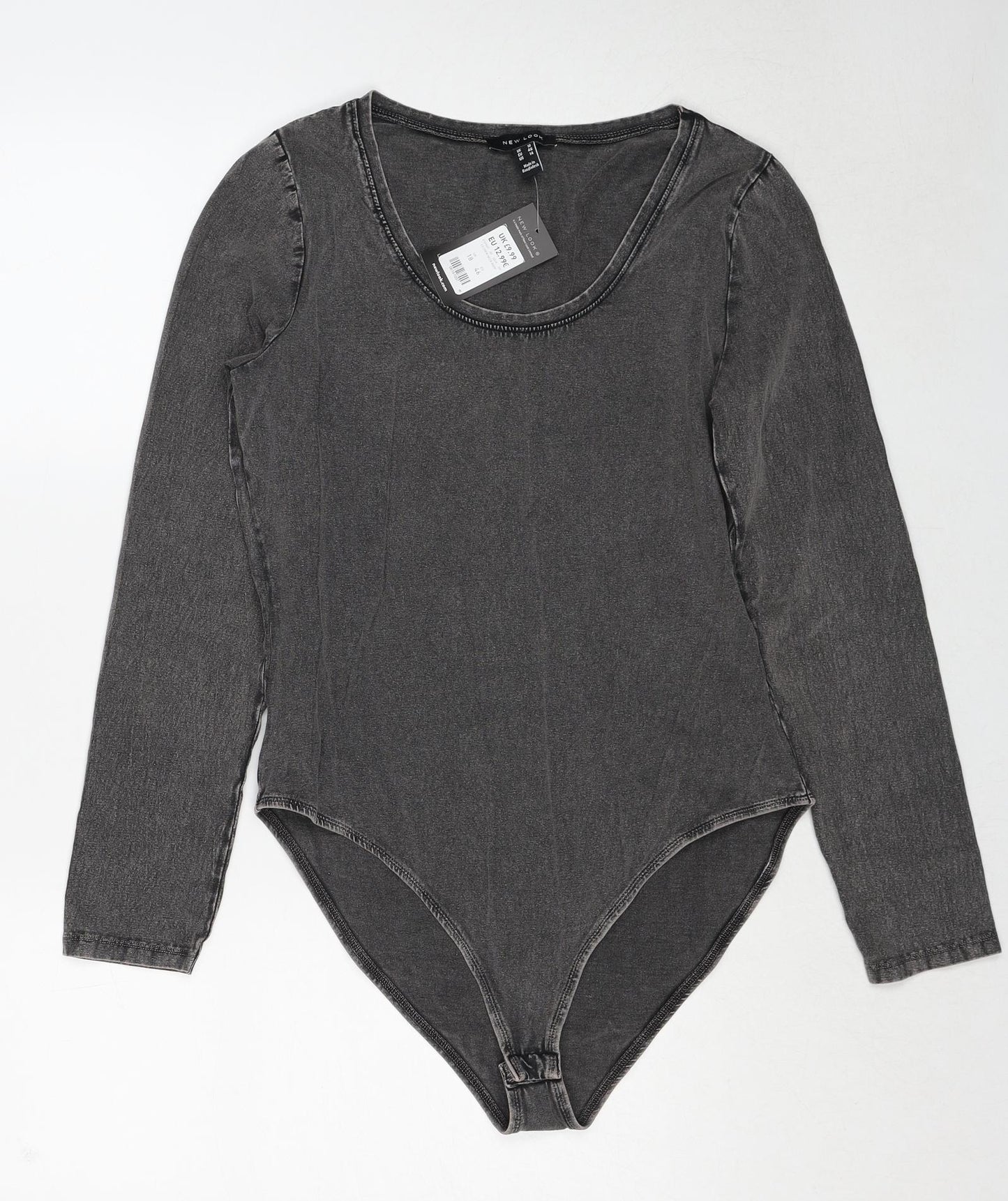 New Look Womens Grey Cotton Bodysuit One-Piece Size 18 Snap
