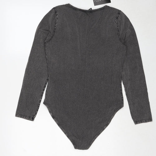 New Look Womens Grey Cotton Bodysuit One-Piece Size 18 Snap