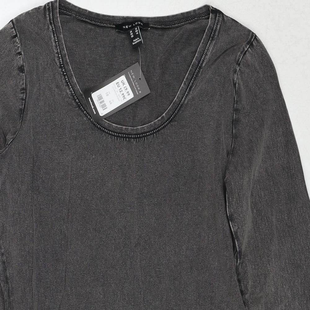 New Look Womens Grey Cotton Bodysuit One-Piece Size 18 Snap