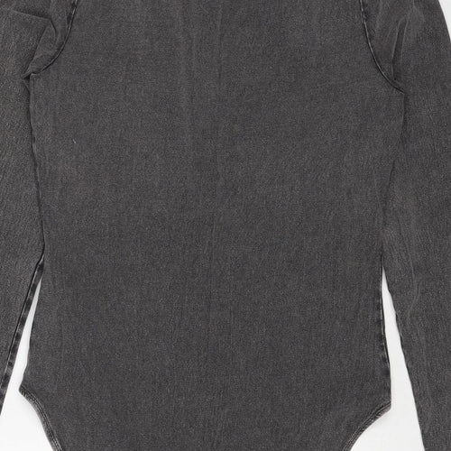 New Look Womens Grey Cotton Bodysuit One-Piece Size 18 Snap