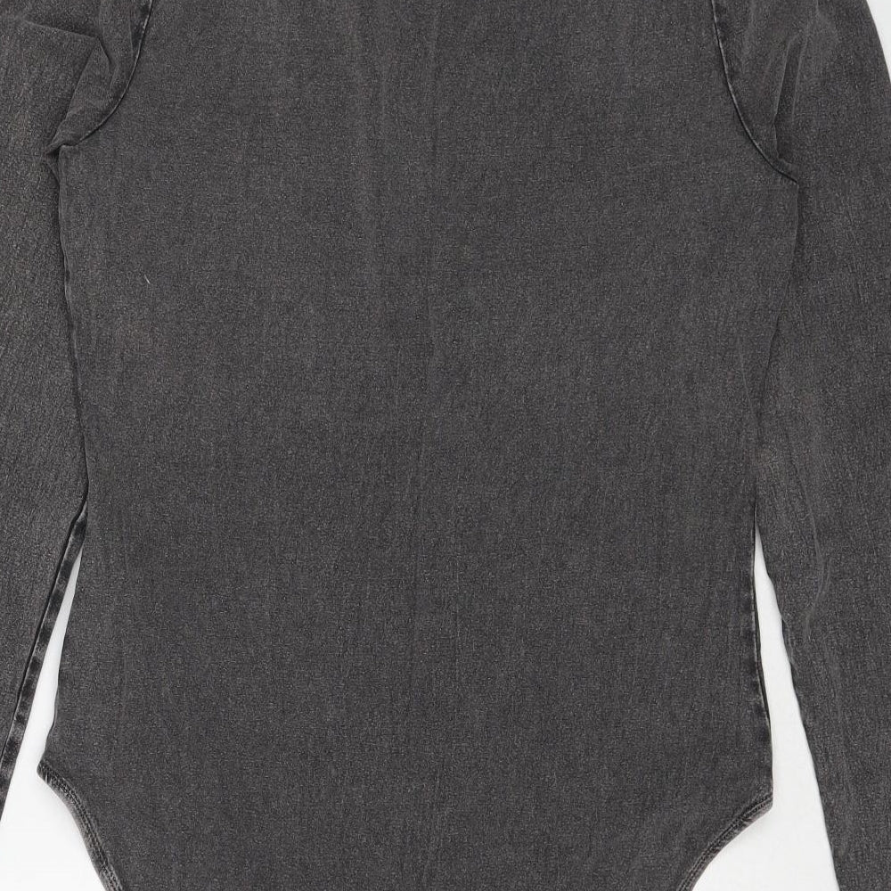 New Look Womens Grey Cotton Bodysuit One-Piece Size 18 Snap