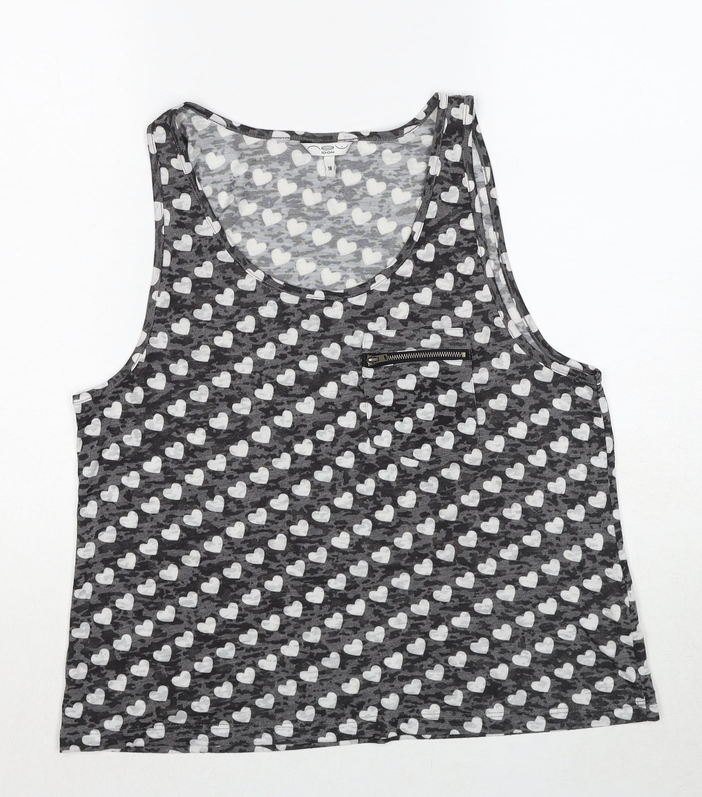 New Look Womens Grey Geometric Polyester Basic Tank Size 18 Scoop Neck - Heart Pattern
