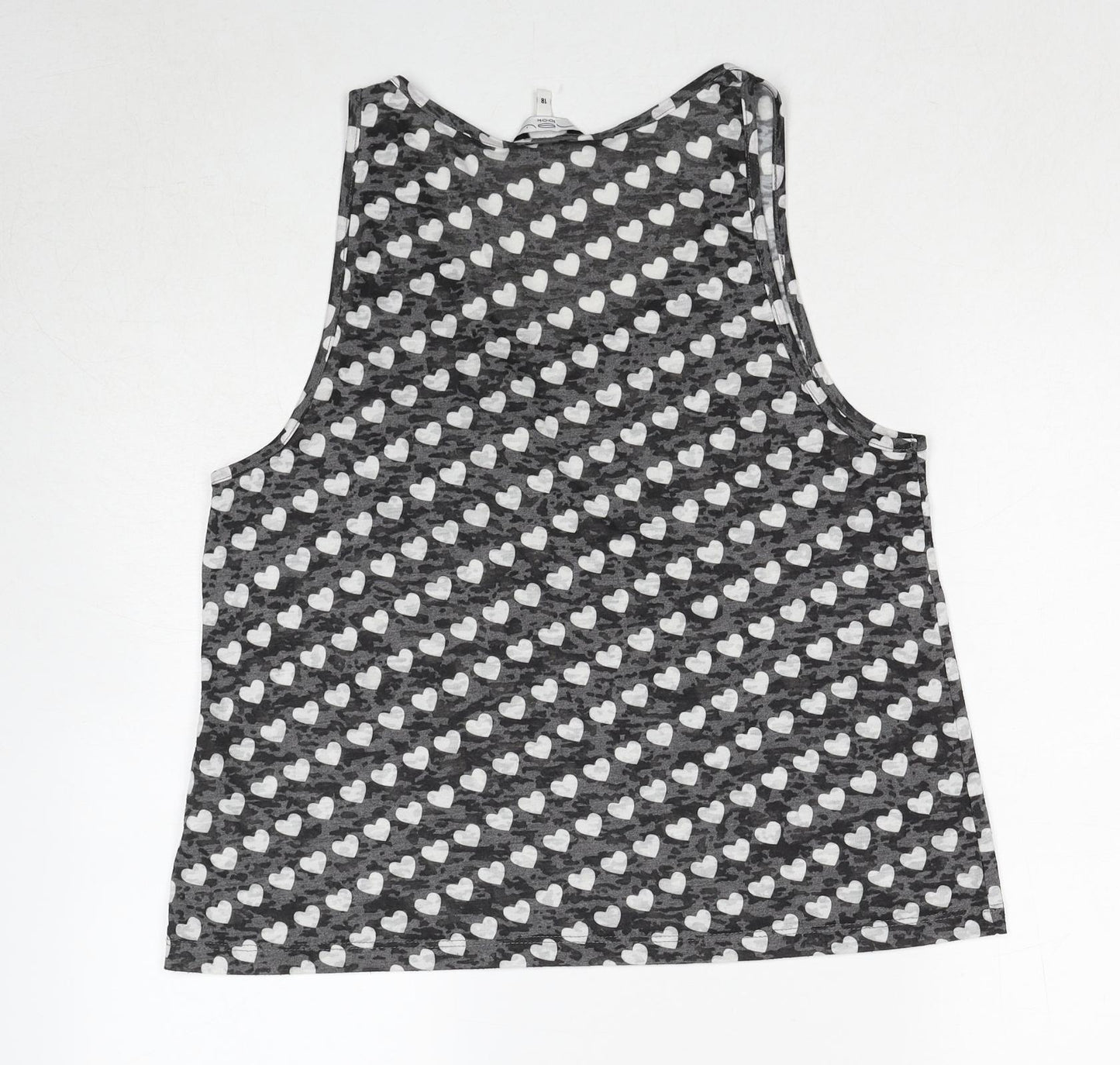 New Look Womens Grey Geometric Polyester Basic Tank Size 18 Scoop Neck - Heart Pattern