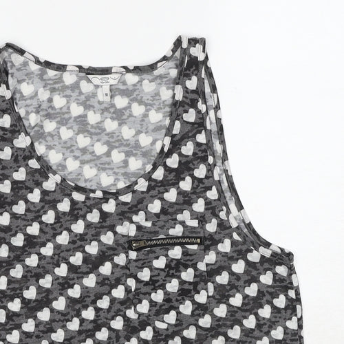 New Look Womens Grey Geometric Polyester Basic Tank Size 18 Scoop Neck - Heart Pattern