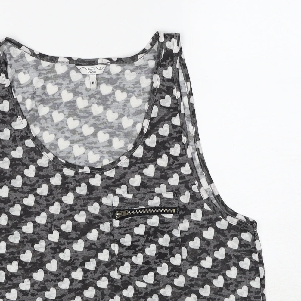 New Look Womens Grey Geometric Polyester Basic Tank Size 18 Scoop Neck - Heart Pattern
