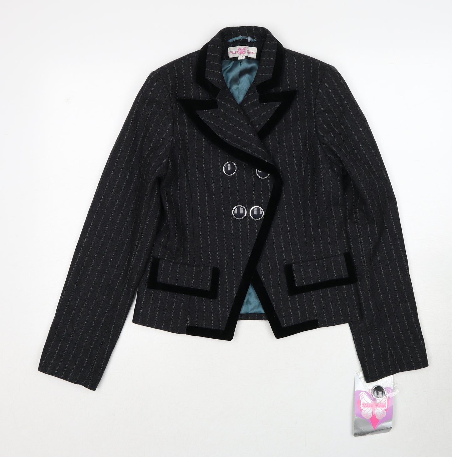 Miss Real Womens Grey Striped Jacket Blazer Size 10 Button