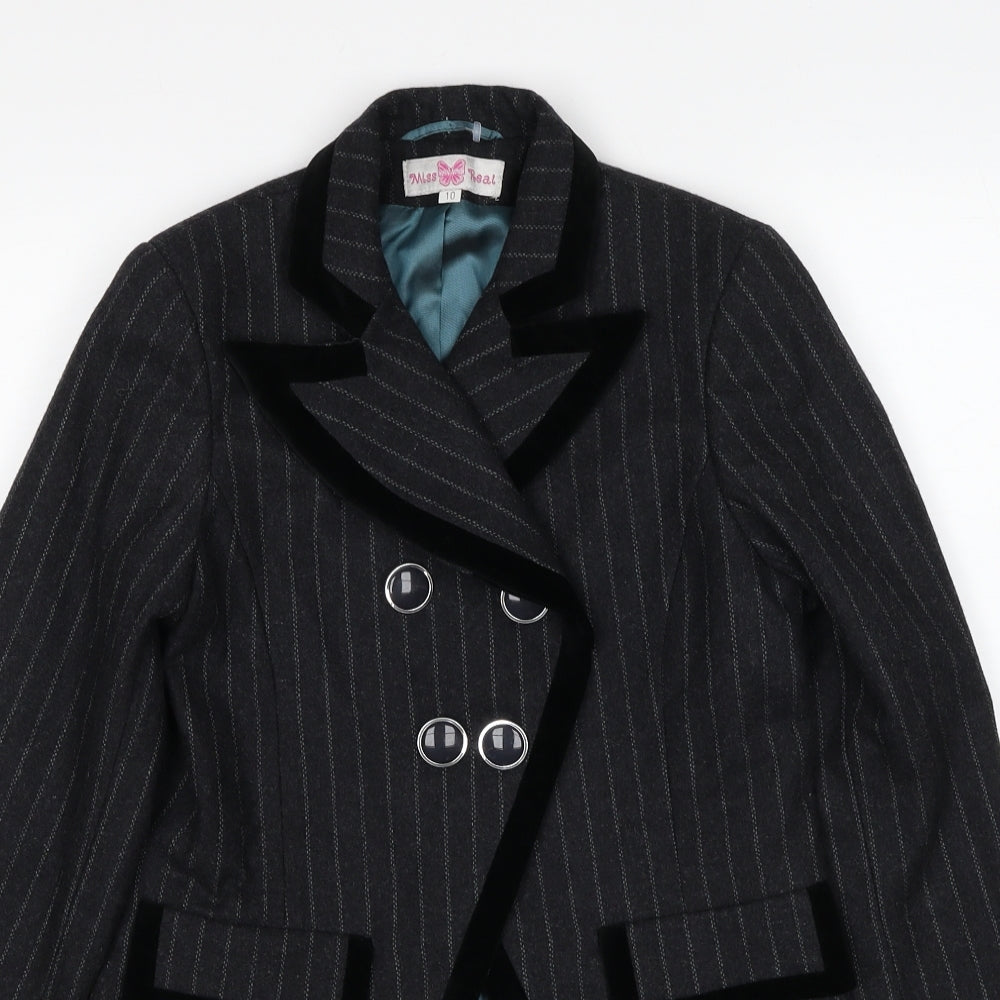 Miss Real Womens Grey Striped Jacket Blazer Size 10 Button