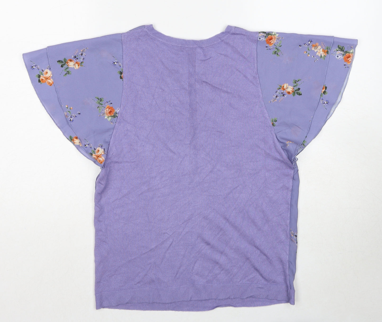 Oasis Womens Purple Floral Viscose Basic Blouse Size XS Boat Neck - Angel Sleeve