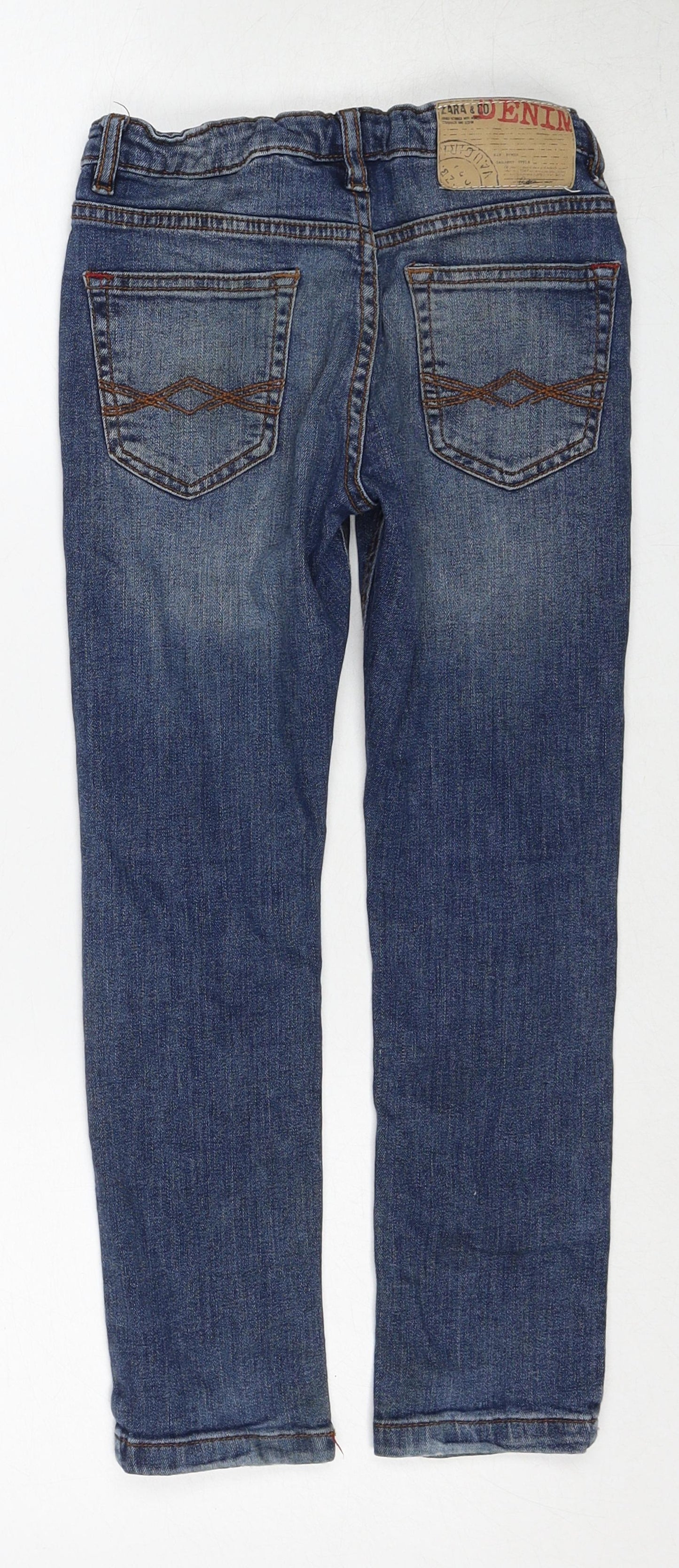 Zara Boys Blue Cotton Straight Jeans Size 7 Years Regular Button