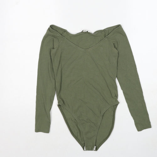 Miss Selfridge Womens Green Cotton Bodysuit One-Piece Size 6 Snap