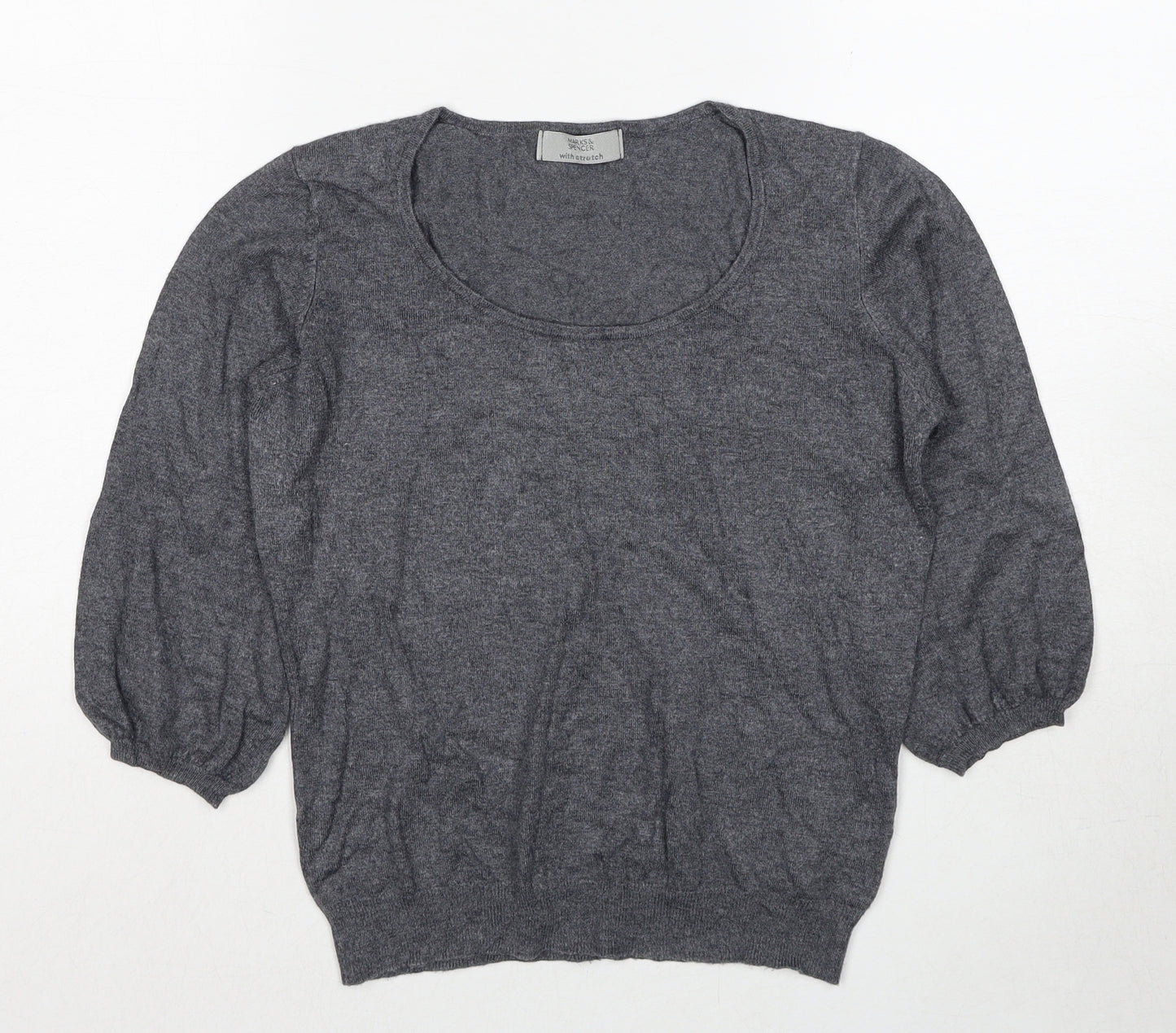 Marks and Spencer Womens Grey Scoop Neck Viscose Pullover Jumper Size 12