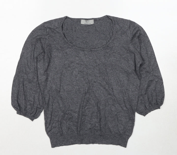 Marks and Spencer Womens Grey Scoop Neck Viscose Pullover Jumper Size 12