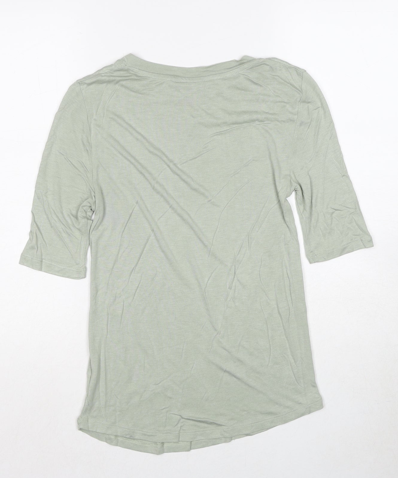 Marks and Spencer Womens Green Viscose Basic T-Shirt Size 6 Round Neck