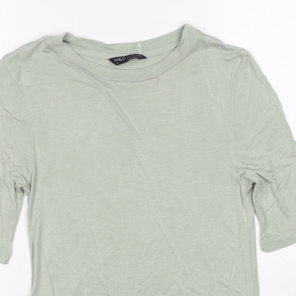 Marks and Spencer Womens Green Viscose Basic T-Shirt Size 6 Round Neck