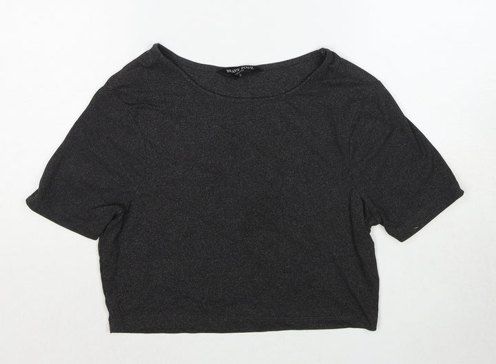 Brave Soul Womens Grey Polyester Basic T-Shirt Size XS Boat Neck