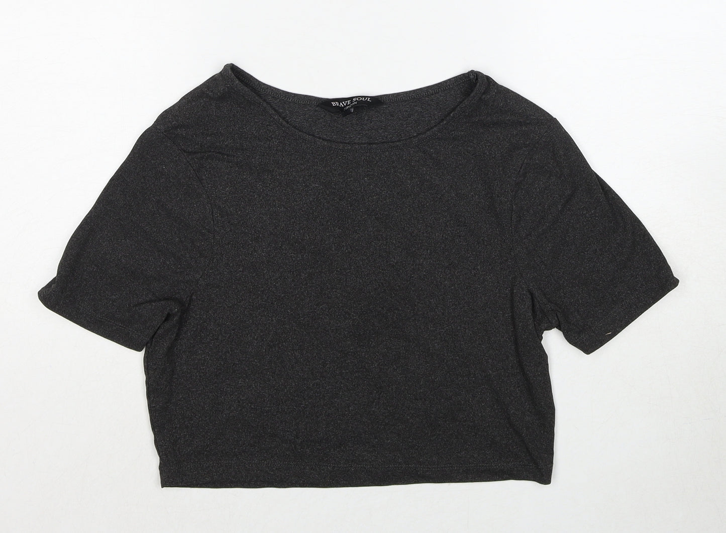 Brave Soul Womens Grey Polyester Basic T-Shirt Size XS Boat Neck