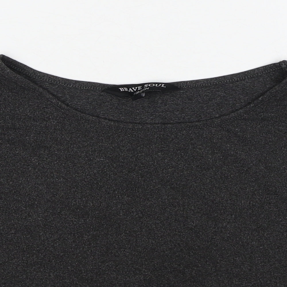 Brave Soul Womens Grey Polyester Basic T-Shirt Size XS Boat Neck