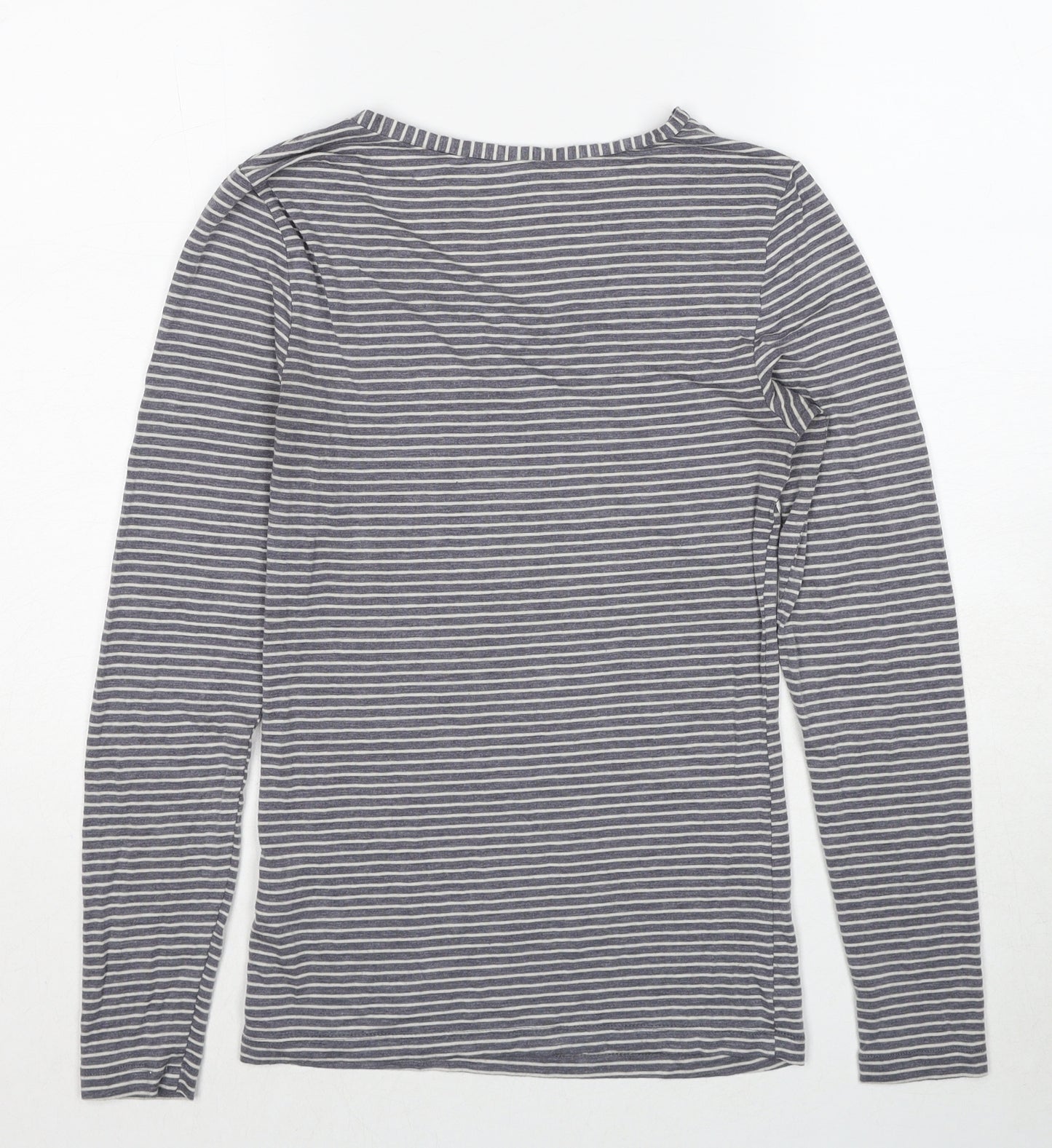 Marks and Spencer Womens Grey Striped Acrylic Basic T-Shirt Size 12 Scoop Neck