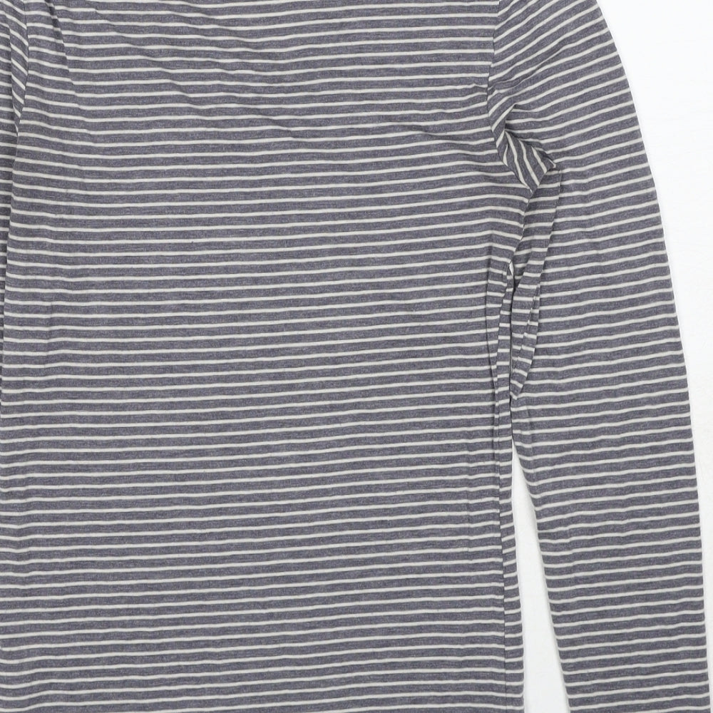 Marks and Spencer Womens Grey Striped Acrylic Basic T-Shirt Size 12 Scoop Neck