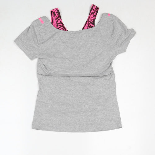 Coolcat Womens Grey Cotton Basic T-Shirt Size M Boat Neck - Shoe Motif