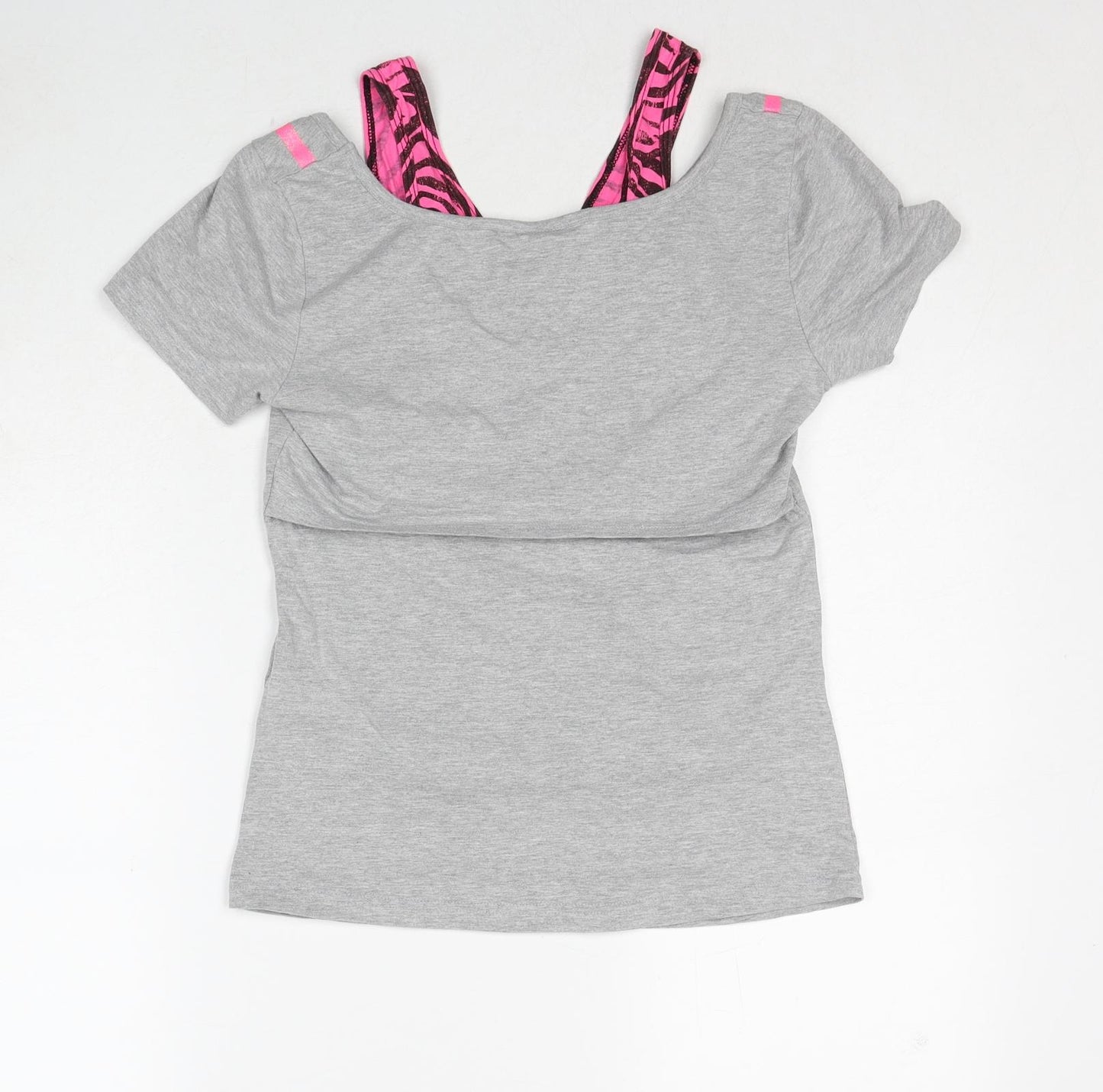 Coolcat Womens Grey Cotton Basic T-Shirt Size M Boat Neck - Shoe Motif