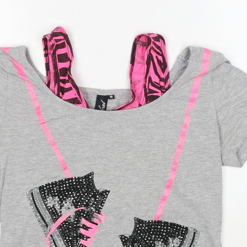 Coolcat Womens Grey Cotton Basic T-Shirt Size M Boat Neck - Shoe Motif