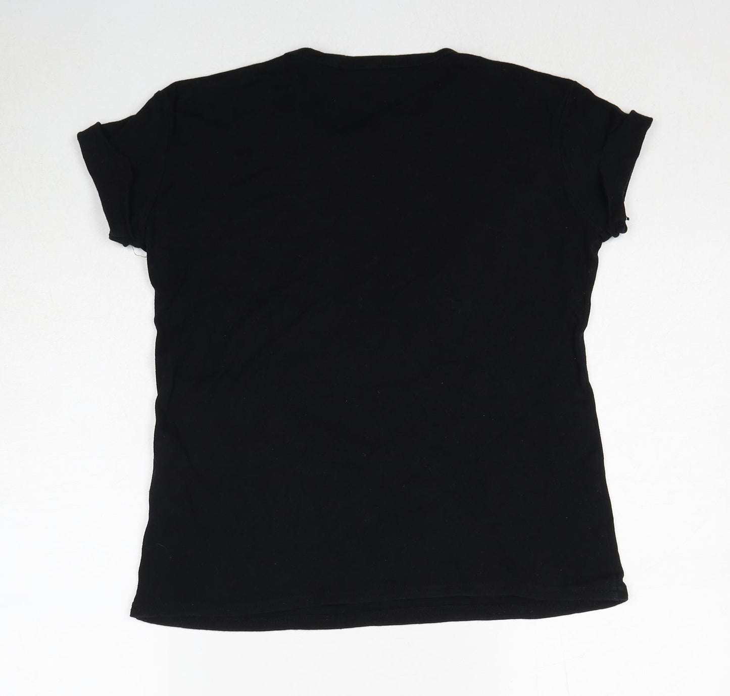 Quiz Womens Black Cotton Basic T-Shirt Size 8 Round Neck - Wink