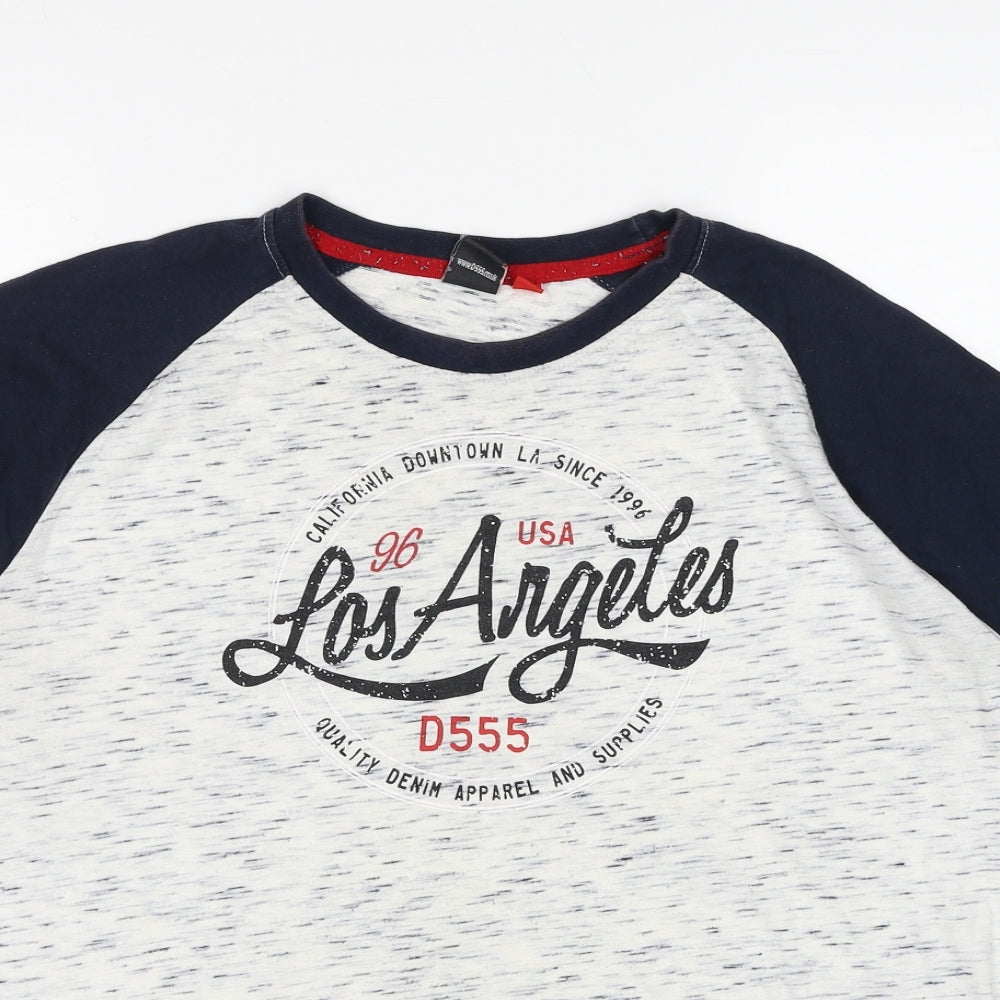 D555 Mens Grey Colourblock Cotton T-Shirt Size XL Round Neck - Los Angeles