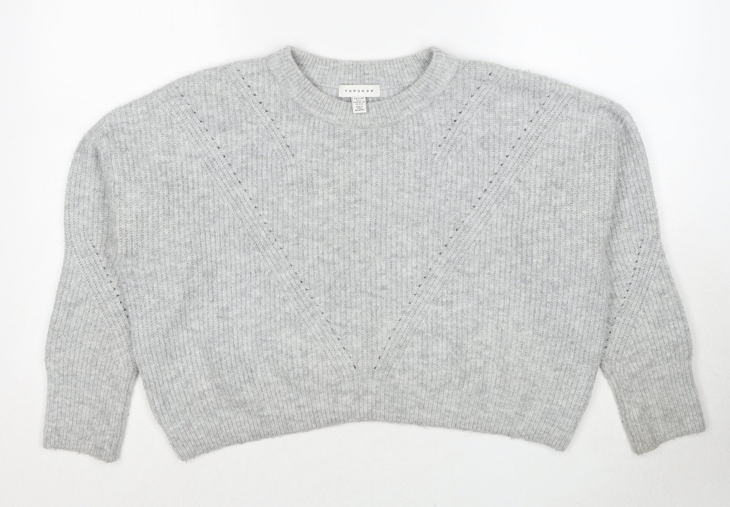 Topshop Womens Grey Round Neck Acrylic Pullover Jumper Size S