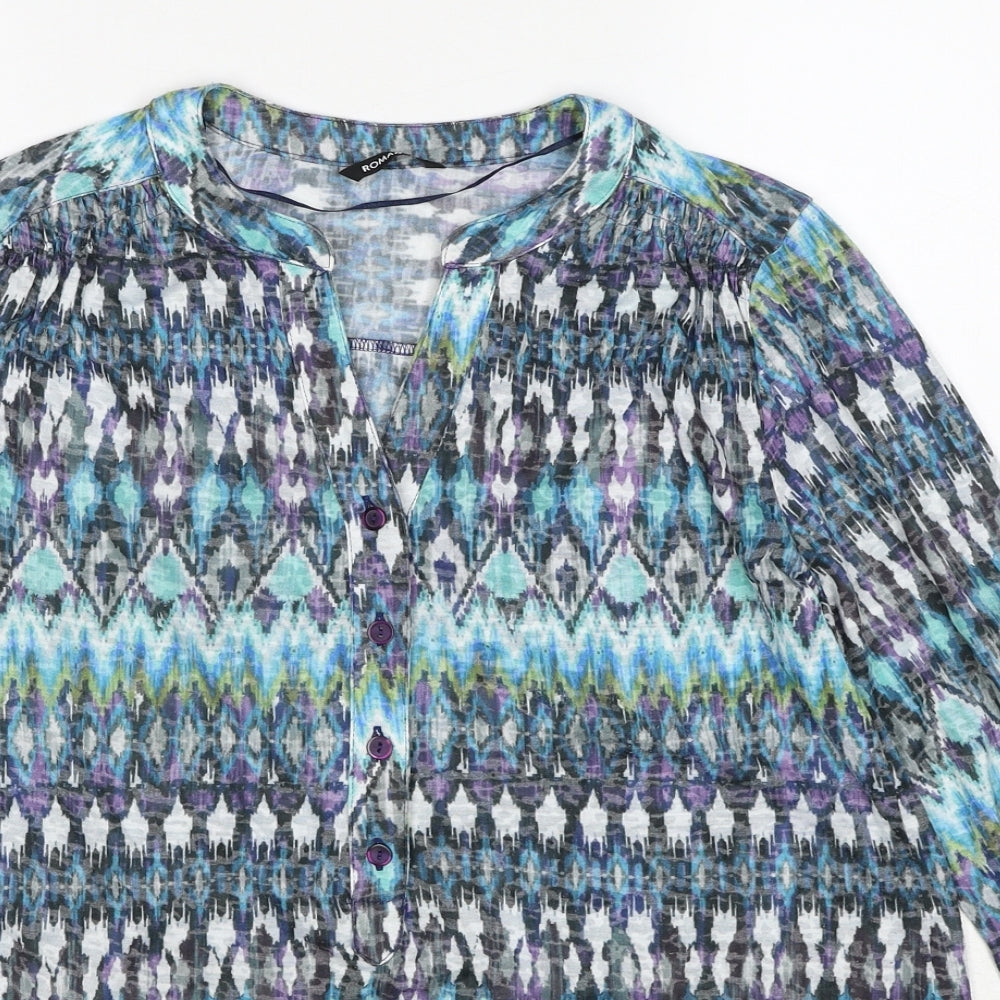 Roman Womens Multicoloured Geometric Polyester Tunic Blouse Size 14 V-Neck