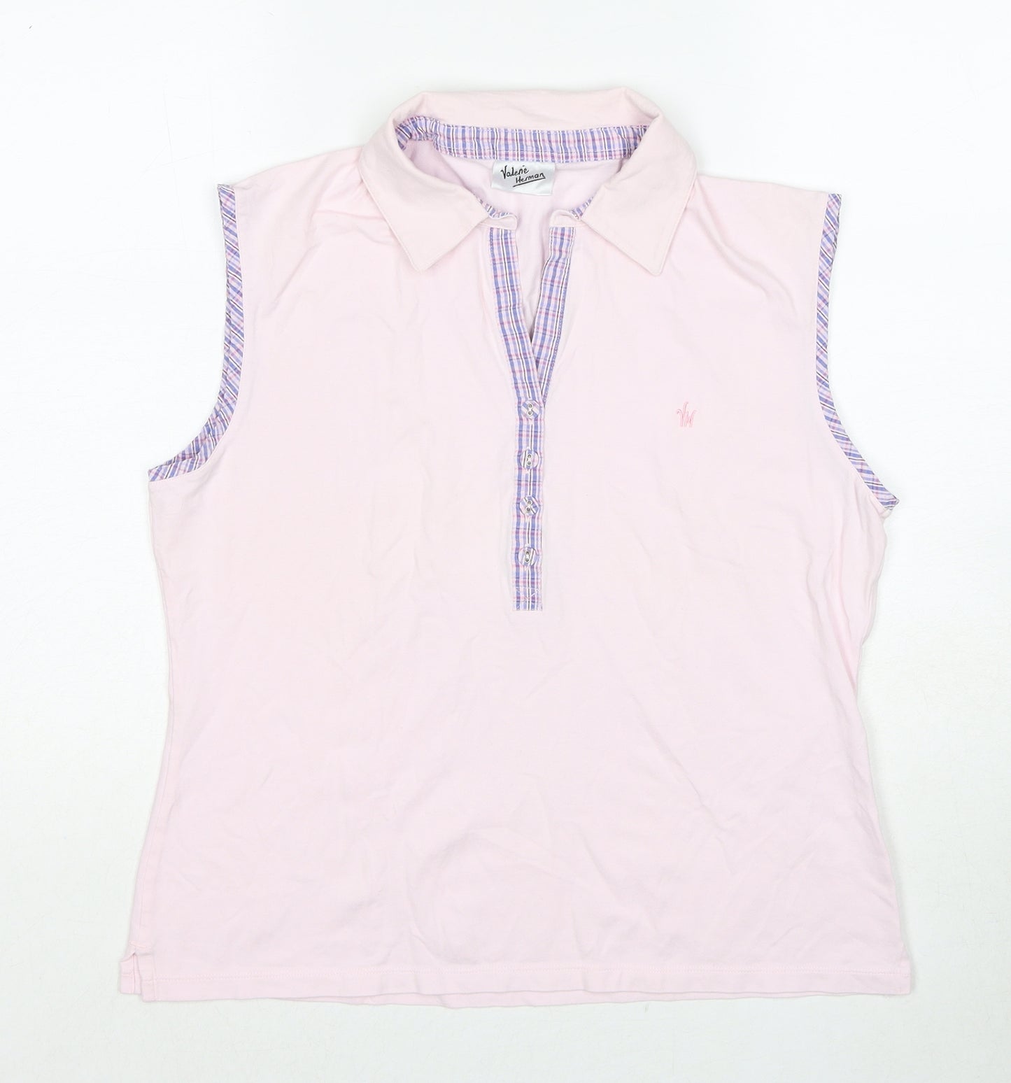Valerie Herman Womens Pink Cotton Basic T-Shirt Size 16 Collared
