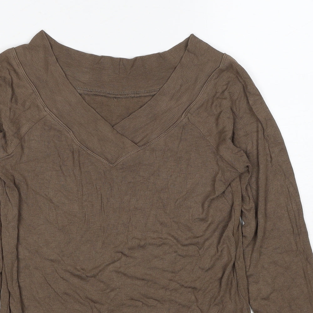 Moxie Womens Brown V-Neck Polyester Pullover Jumper Size M