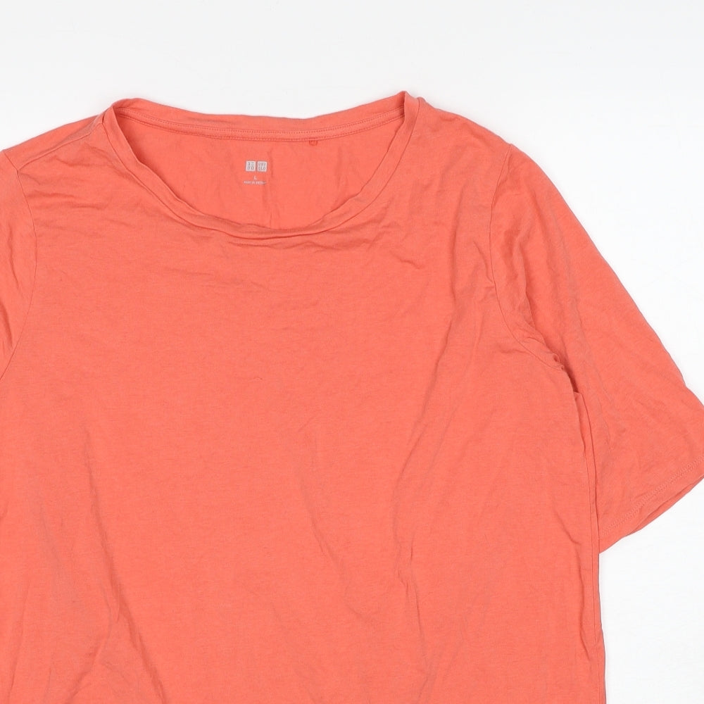 Uniqlo Womens Orange Cotton Basic T-Shirt Size M Round Neck