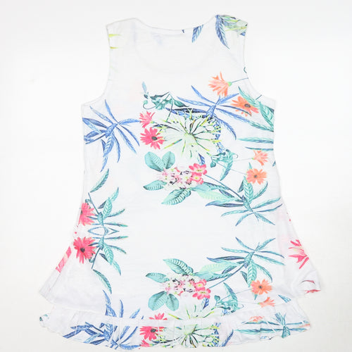 Quiz Womens White Floral Polyester Skater Dress Size M Round Neck Pullover