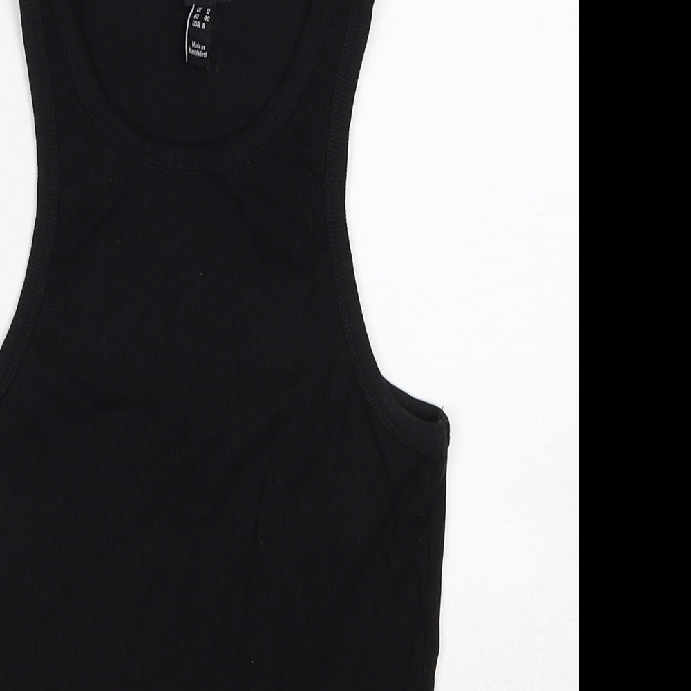New Look Womens Black Cotton Basic Tank Size 12 Round Neck
