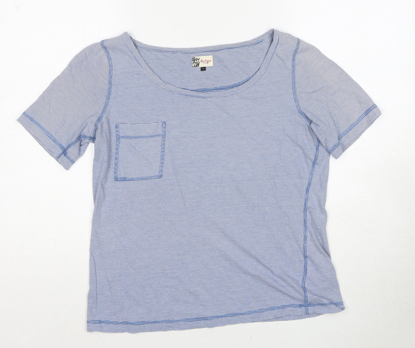 Jaeger Womens Blue Cotton Basic T-Shirt Size L Round Neck