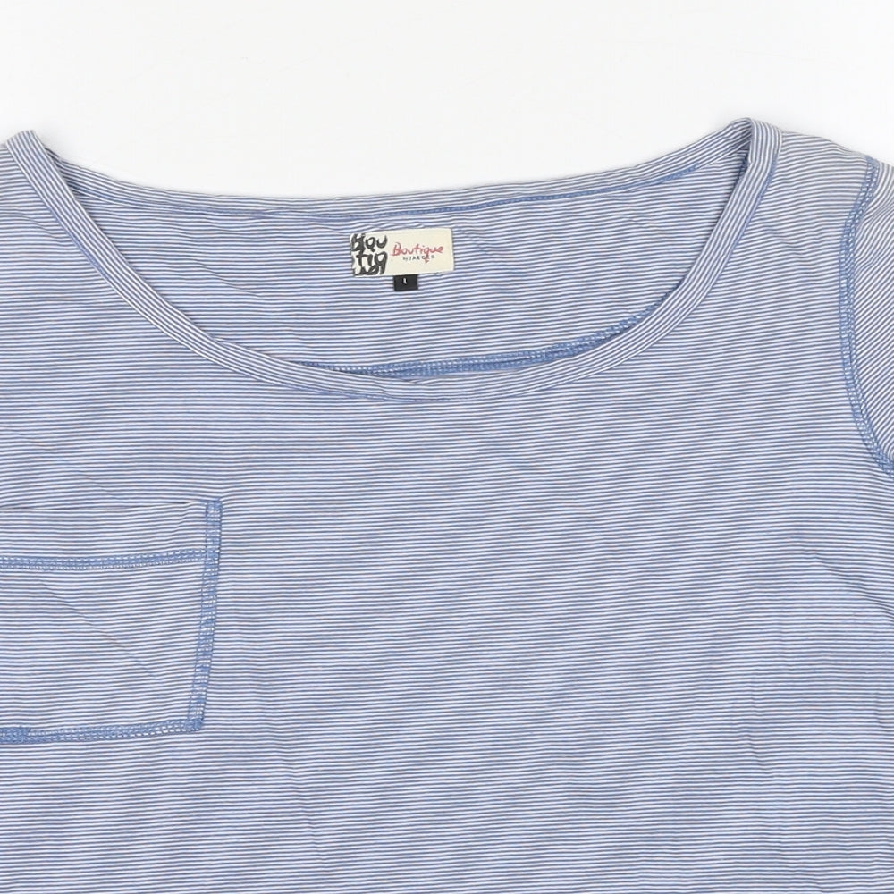 Jaeger Womens Blue Cotton Basic T-Shirt Size L Round Neck