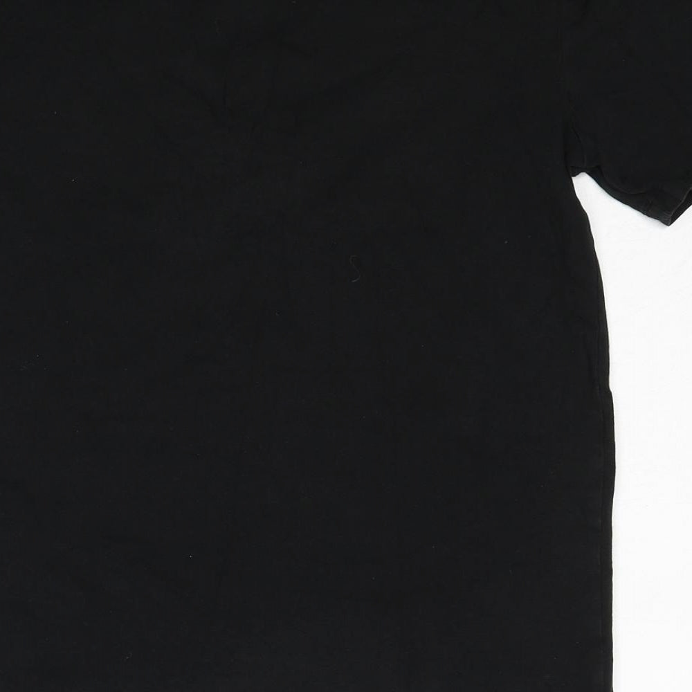 Zara Mens Black Cotton T-Shirt Size L Round Neck