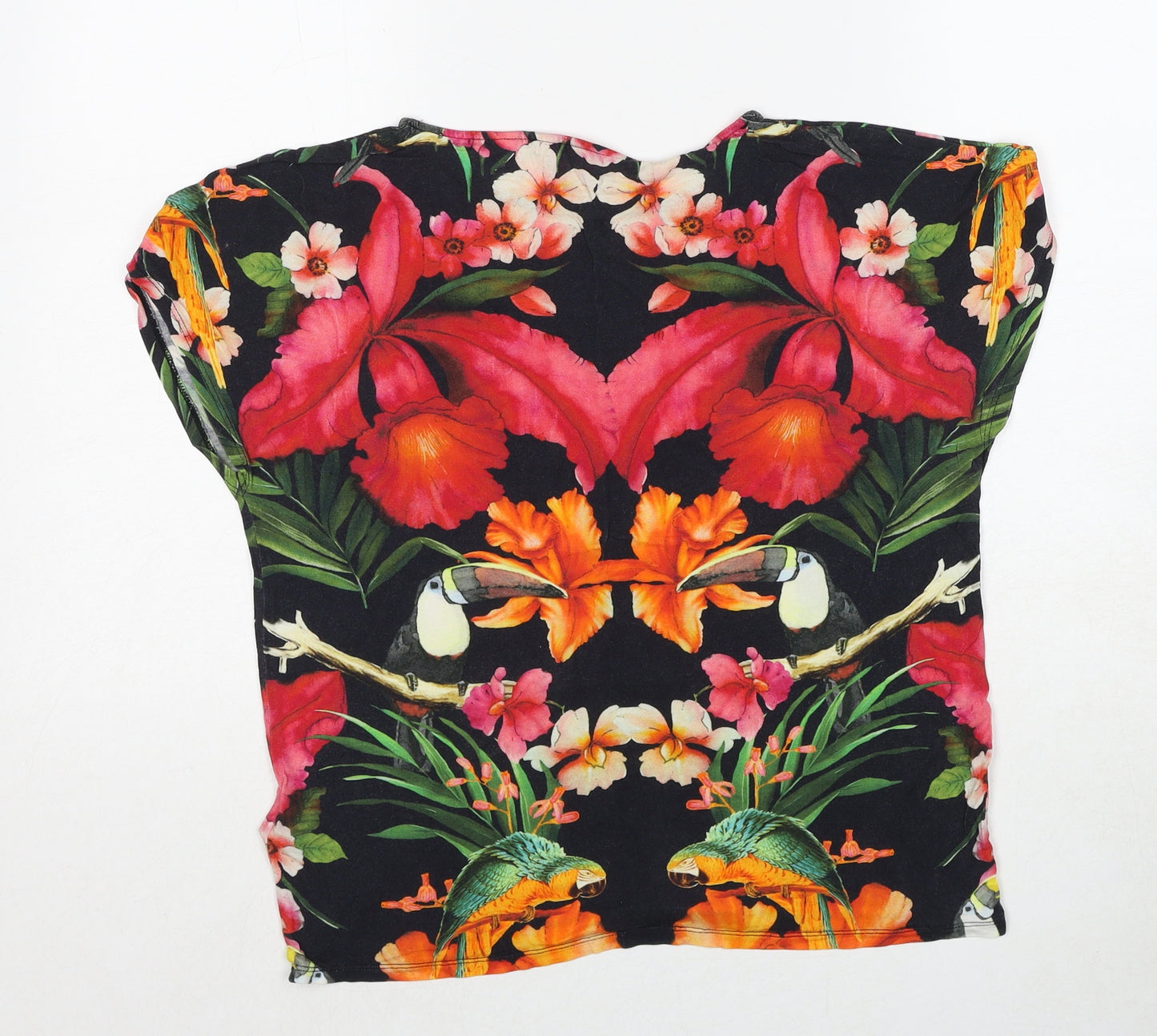 Ted Baker Womens Multicoloured Geometric Viscose Basic T-Shirt Size M Round Neck - Label size 0